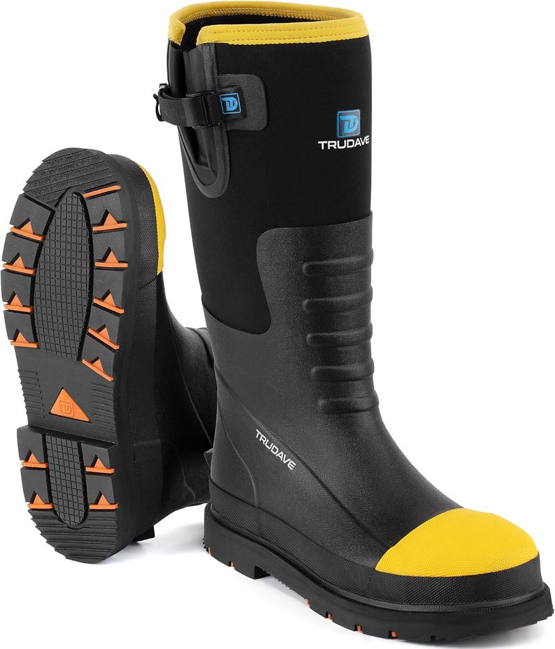 Trudave Store Steel Toe Rubber Boots for Men with Steel Shank, Anti Slip Waterproof Mens Mud Boots Hunting Work Boots, Durable Rain Boots for Construction, Farming, Size 6-14 - Image 1